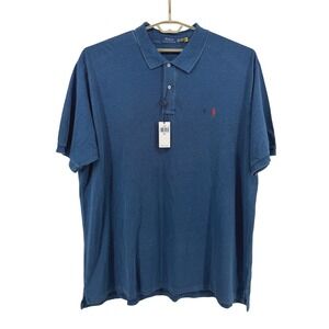 $125 NEW Polo Ralph Lauren Mens 4XLT Indigo‎ Blue Cotton Mesh Short Sleeve Polo